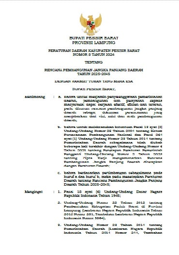 RPJPD Kabupaten Pesisir Barat 2025 - 2045